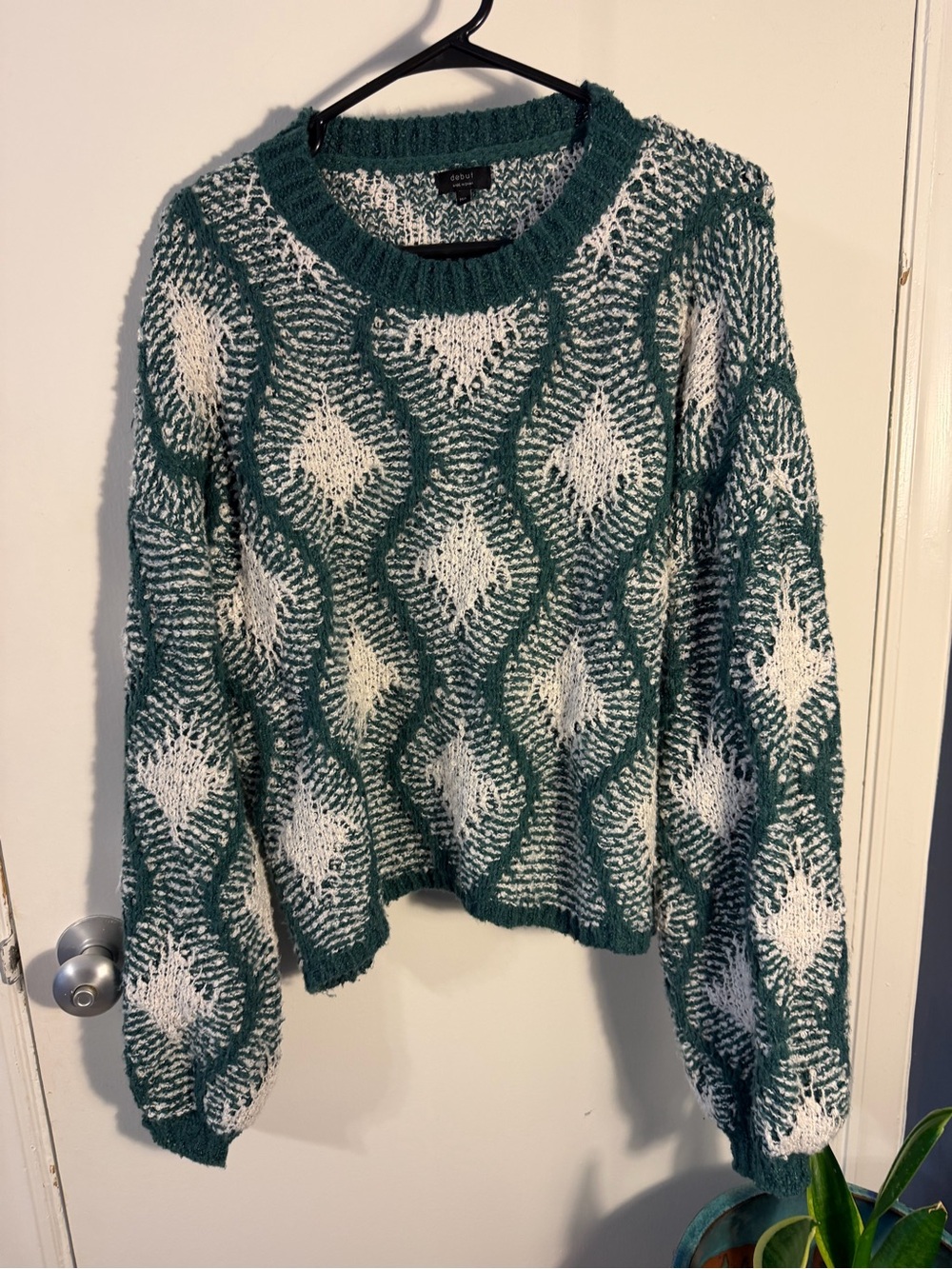 debut Teal and White Diamond Crewneck Sweater M/L